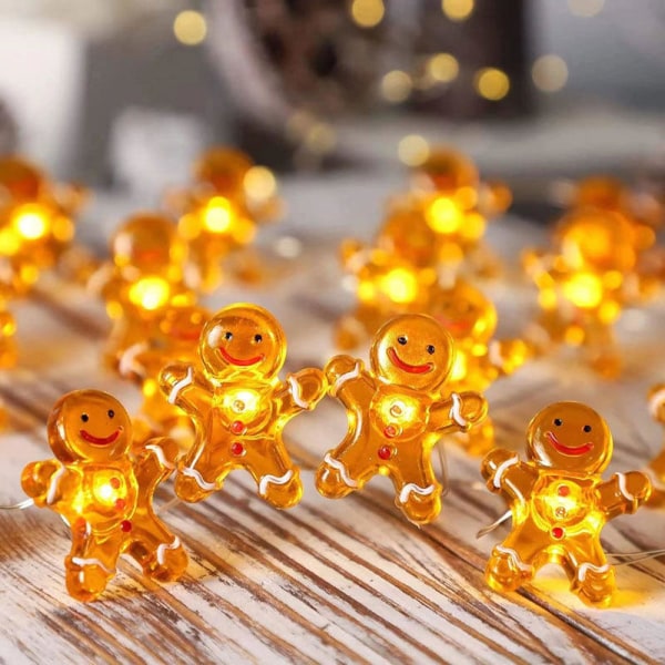 10 in 30LED Julelysstreng Batteri/USB-drevet, Pepperkake-lys med fjernkontroll, Juledekorasjonslys
