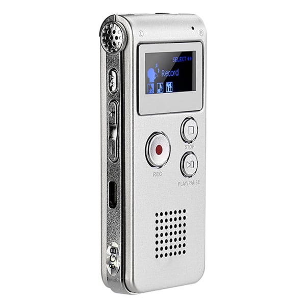 8bg Digital Stemmeoptager Lydoptager Audio Mp3 Afspiller Lyd Mini Optager Med MicSølv Silver