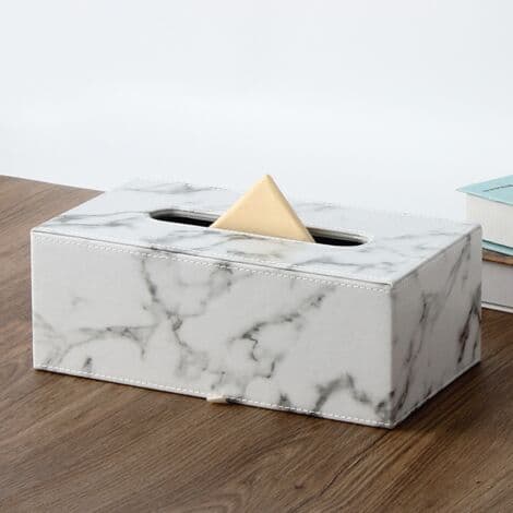 Rectangular Marble Tissue Box with Lid for Household Storage (Large White)