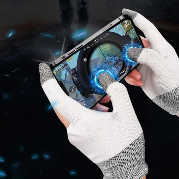 Mobile Gaming Controller Finger Sleeves Seamless Thumb Grip Sweat-Resistant Two-Finger Touchscreen Mobile Gaming Gloves White