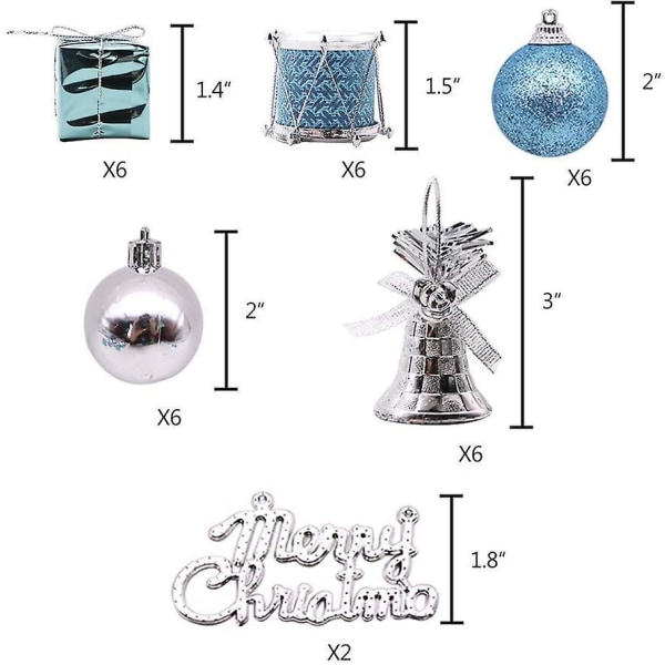 Julgranspynt Set, 32 st Mini Röda och Gyllene Bollpynt Dekoration för Julgranar Blå Blue