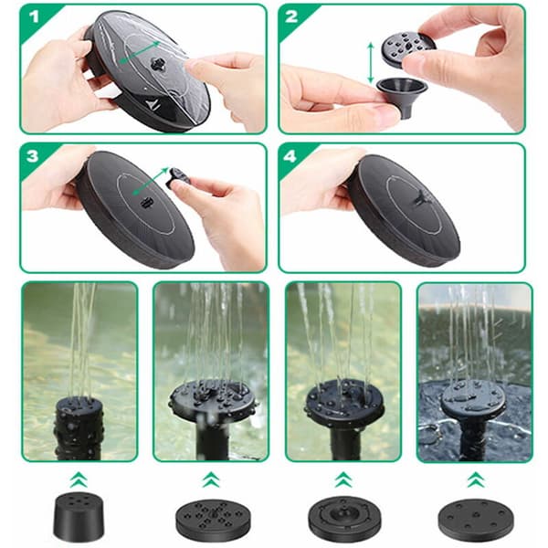 Solar springvand med solpumpe, solpanel, have, landskab, vandingssæt til sort havedam, 13 cm diameter