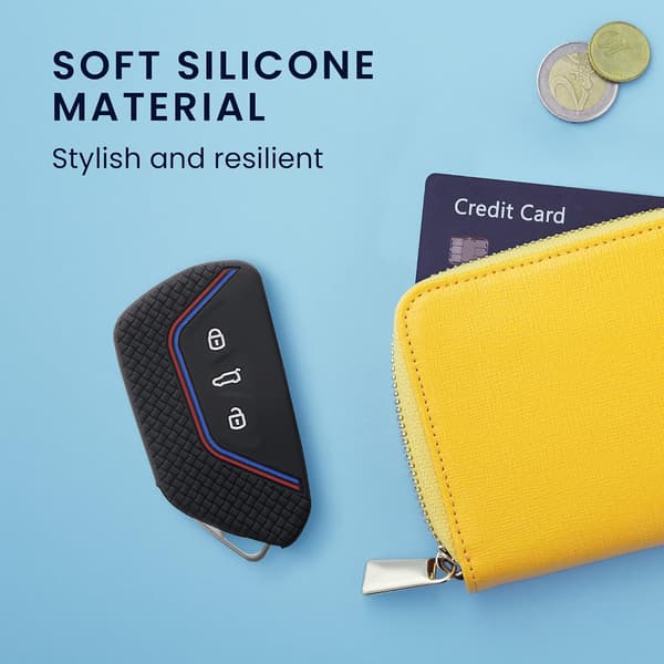 Sort-Rød-Blå-Bilnøgle Etui Kompatibel med VW Golf 8 3-Knapper -