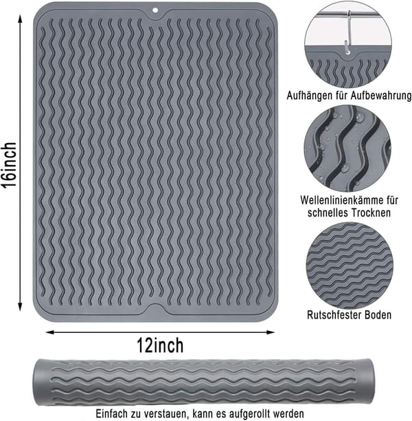 Silicone Drying Mat - Antibacterial Dish Drying Mat - Heat Resistant