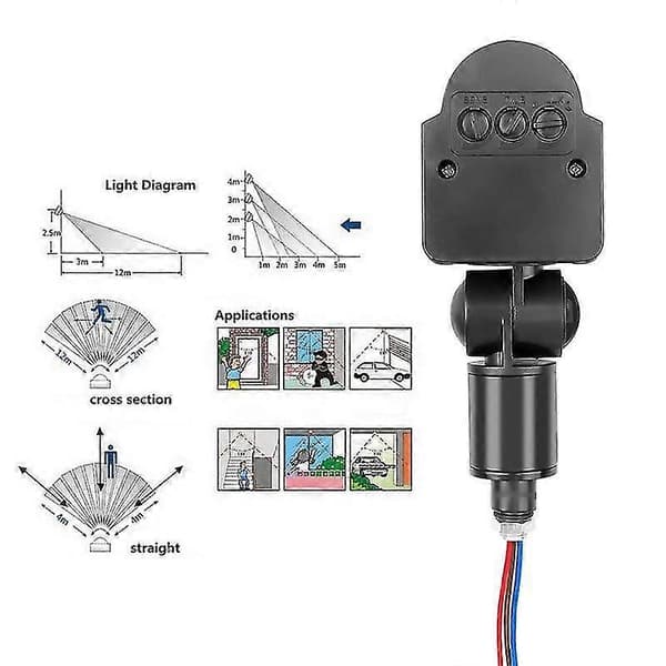 220V 12V Automatisk Infrarød PIR Bevegelsesdetektor LED Bevegelsessensor Veggmontering Timer Utendørs 12 Volt Sensor Lysbryter