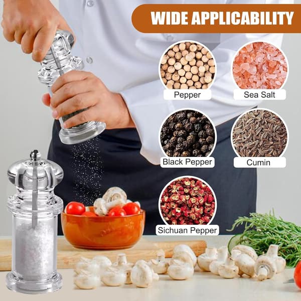Pepper Mill - Manual Salt Grinder, Transparent Spice Jar, Reusable Spice Container for Kitchen | Kitchen & Dining