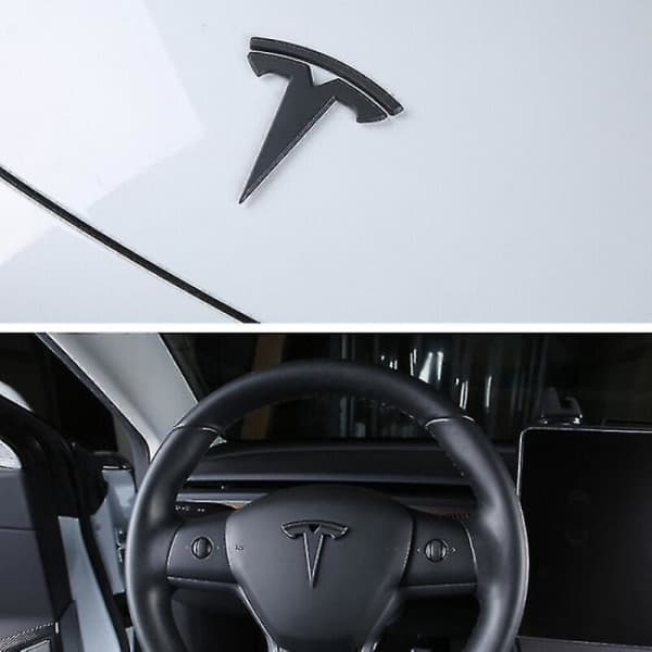 3x Mat Sort T-Logo Hjelm Emblem Tesla Model Y