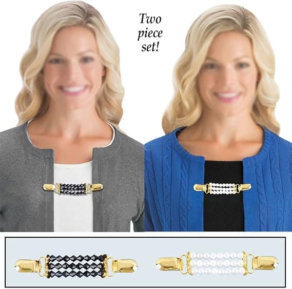7 cm 2-pack guld- och silverfärgade ABS-pärlstrasströjklämmor, pärlförsedda koftklämmor, stilrena