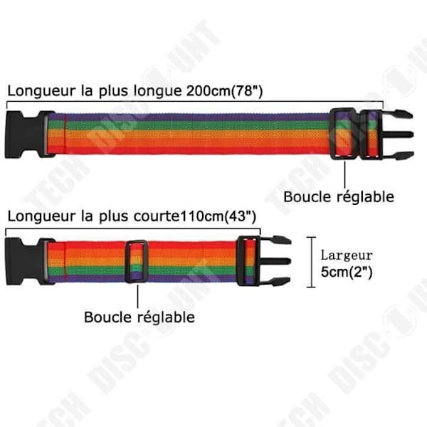Bagagestrap - TD® - Set om 3 - Regnbåge - 110-200cm - Säkra dina resväskor Regnbåge