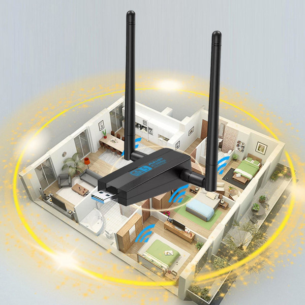 1300 Mbps Trådløst Nettverkskort Driverfri Adapter Wifi Dobbelbånd 2.4g/5ghz Svart Black