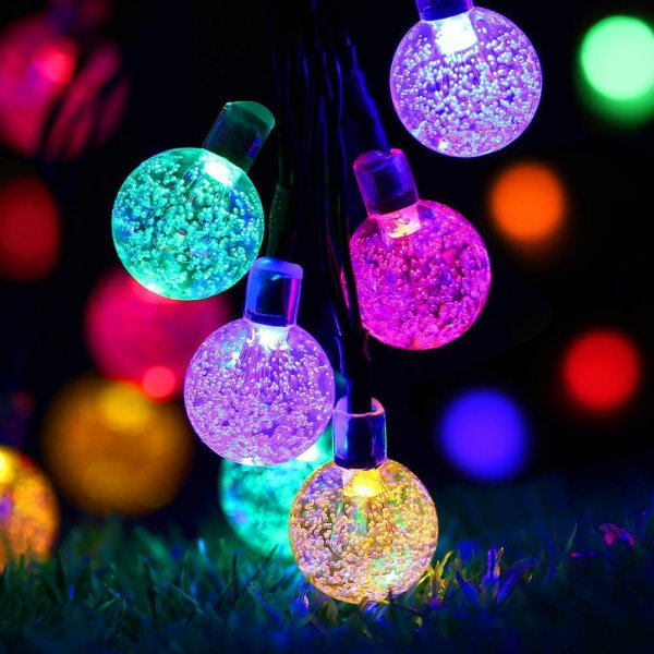LED Solar Bubble Ball Lights String Crystal Ball Lights Julelys Utendørs hage dekorasjonslys Farge Solar 6,5 meter 30 lys