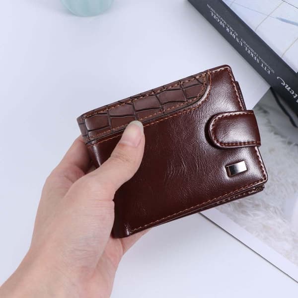 Herre Bi-fold Tegnebog med Magnetiske Trykknapper, PU Læder Kaffe