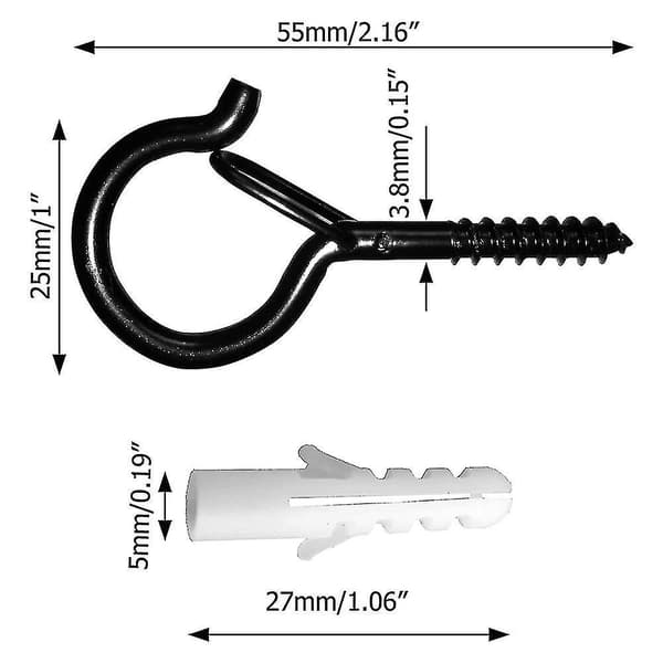 Black A 24 Pcs Screw-in Hooks Outdoor String Light Safety Screw
