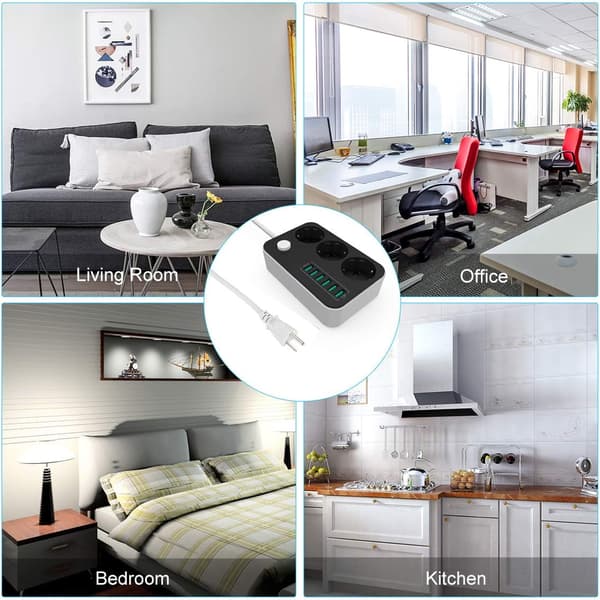 Power strip with 6 USB sockets, cable with surge protection