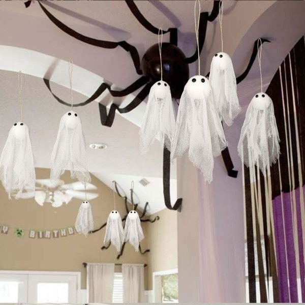 12 hvite krypende kluter med svarte øyne for Halloween-fest liten spøkelsesdekorasjon hjem/gårdsplass/hage/bar/klasserom/