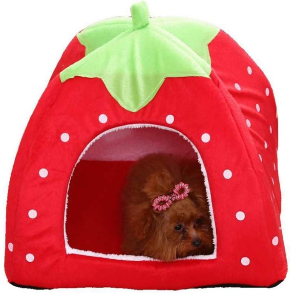 Røde jordbær kæledyr huskatte kæledyr rede hund kæledyr seng blød og varm kæledyr rede krammet hule med smukt mønster. kode XL