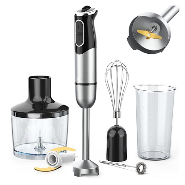 4-i-1 Multifunktionell Handstavmixer, 304 Rostfritt Stål Stavmixer, Titanpläterad, 600ml Blandningsbägare