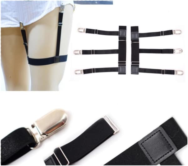Skjorteholdere til mænd, elastiske skridsikre clips, nylon, sort