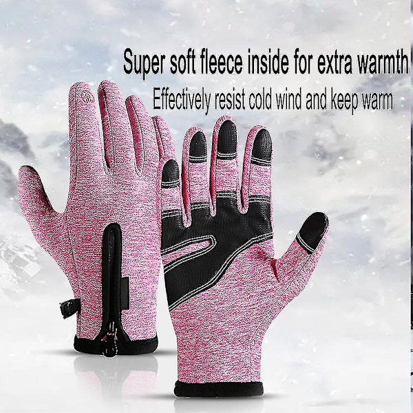 Vinterhansker for menn og kvinner, vanntette og varme hansker (rosa S)