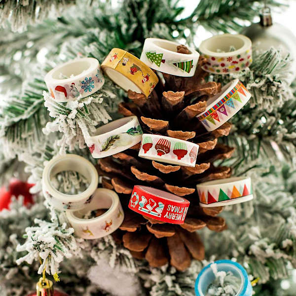 12 Rullar Jultema Washi Tape DIY Scrapbooking Maskeringstejp för Presentinslagning Konst och Hantverksprojekt