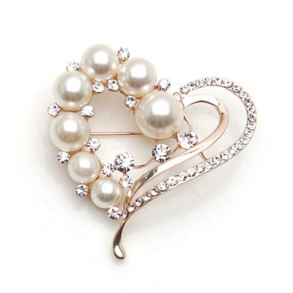 Love Heart Broche Simuleret Rhinestone Perle Broche Heart Tørklæde Broche til Kvinder Sjal Pin Clip Badge Corsage Wedding Pa
