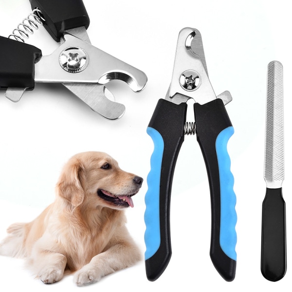 Hunde-negleklipper og trimmersæt, skridsikre håndtag i rustfrit stål og knivskarpe knive, sikkerhedsskærm for at undgå overskæring