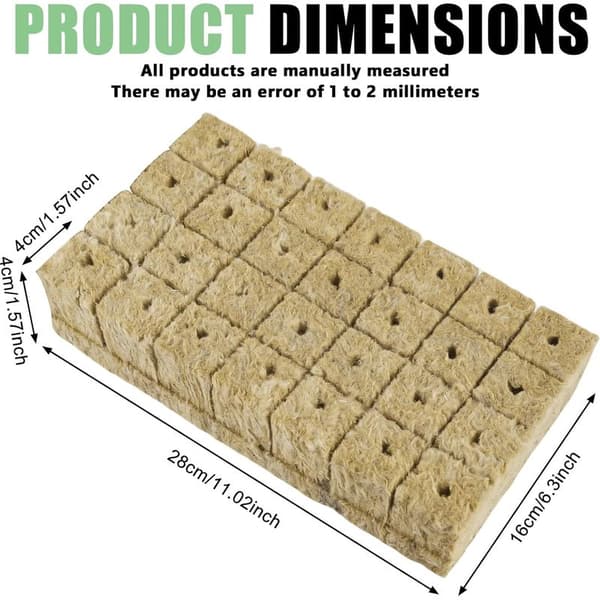 Pakke med 42 rockwool-kuber, 4 x 4 x 4 cm. For hydroponikk, stiklinger, kolonisering, omplanting og planteformering.