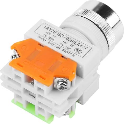 Momentary Push Button Switch with Green Flat Button, Self-Resetting, 22mm Mounting, LAY37-11BN