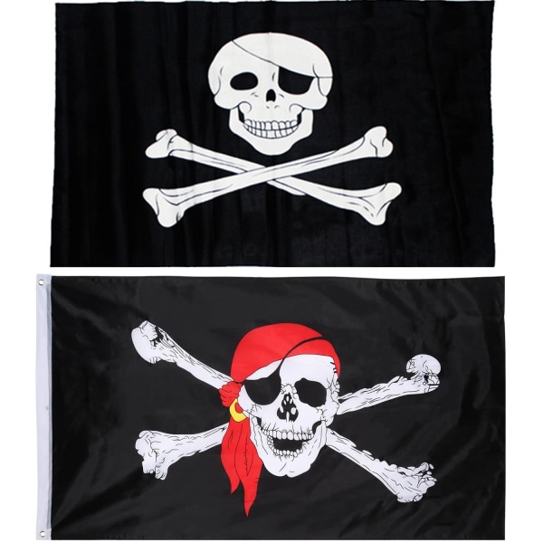2 stykker Jolly Roger Pirate Flag Skalleflagg til piratfest, bursdagsgave, piratdag, Halloween-dekorasjon, julegave, 3 x 5 fot