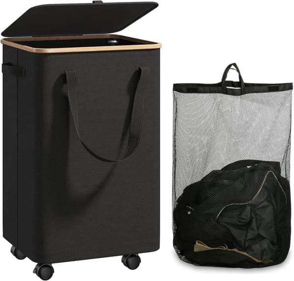 Large Laundry Basket with Wheels – 70L Foldable Laundry Hamper with Lid and Removable Inner Bag