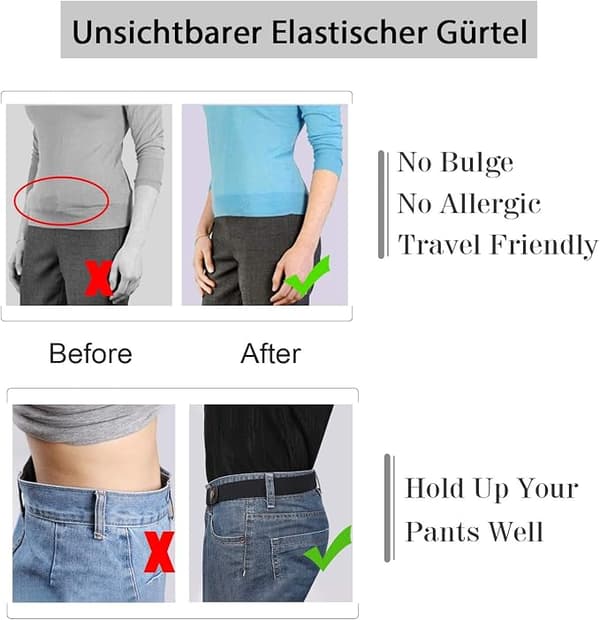Elastisk belte for kvinner, belte uten spenne usynlig belte for jeans
