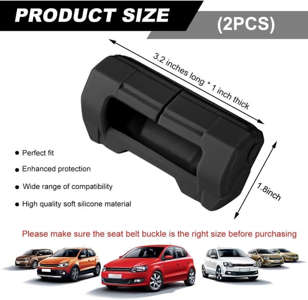 2PCS Bilbältesspänneskydd, Anti-Scratch Silikon Auto Säkerhetsbältesskydd, Universellt Säkerhetsklämsskydd Passar de flesta fordon, Black
