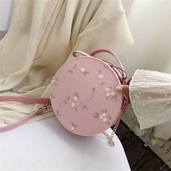 Handväska Rund Damväska Enfärgad Liten Trendig Vardagsväska Färg Fräsch Crossbody Spets Vadderade Väskor för Utomhusbruk