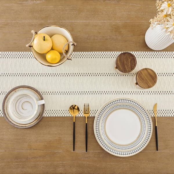 Macrame Style Boho Table Runner, Ivory Table Runners 180 cm Long, Woven Home Decor