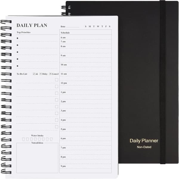 Undated Daily Planner - To-Do List Notebook with Spiral Binding