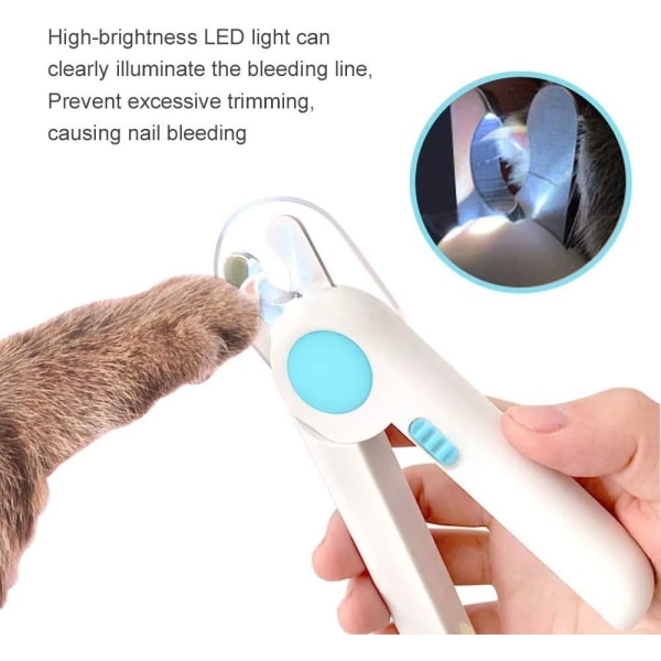 Nagelklippare och trimmers för hundar med skydd för katter - Nagelklippare för husdjur med LED-ljus för att undvika överklippning gratis nagelfil (blå)