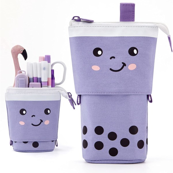 Cute Standing Pencil Case Telescopic Pen Holder Kawaii Stationery Pouch Makeup Cosmetic Bag for School Students Office Women Teens