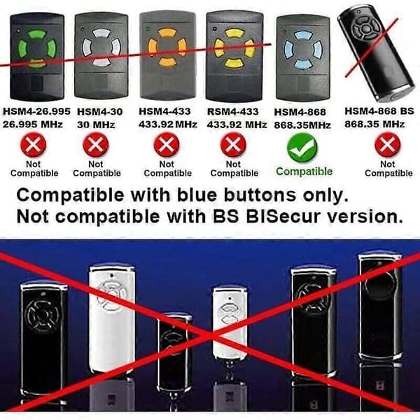 HSM4 868 MHz Garage Door Remote Control, Replacement for Hörmann HSM 4 868.3 MHz Handheld Transmitter, 4 Buttons
