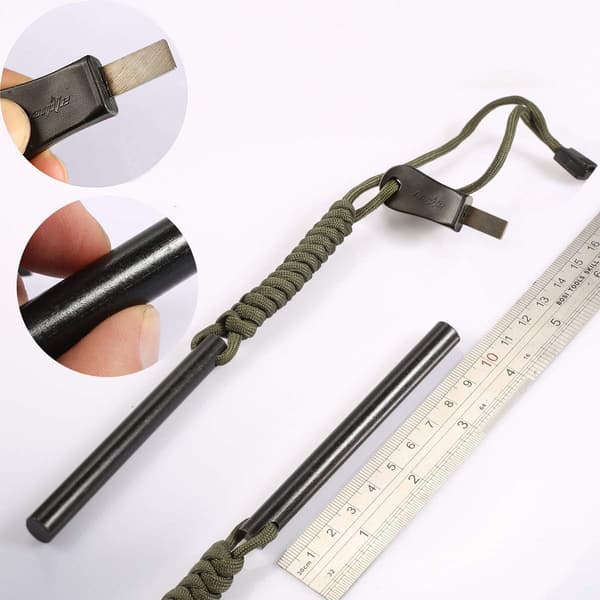 Survival Fire Starter, Flint Tool and Fire Starter Kit | Ferro Rod with Paracord, Hook, Handle and Fire Starter