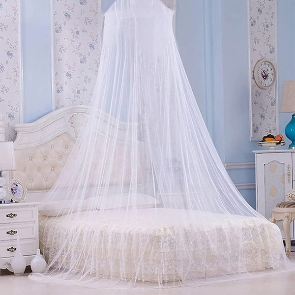 Elegantti Pitsi Sängiverkko Hyttysverkko Riippuva Kupoli Mesh Canopy Prinsessa Pyöreä Kupoli Vuodevaatteet Netti Sänky Hyttysverkko, Valkoinen