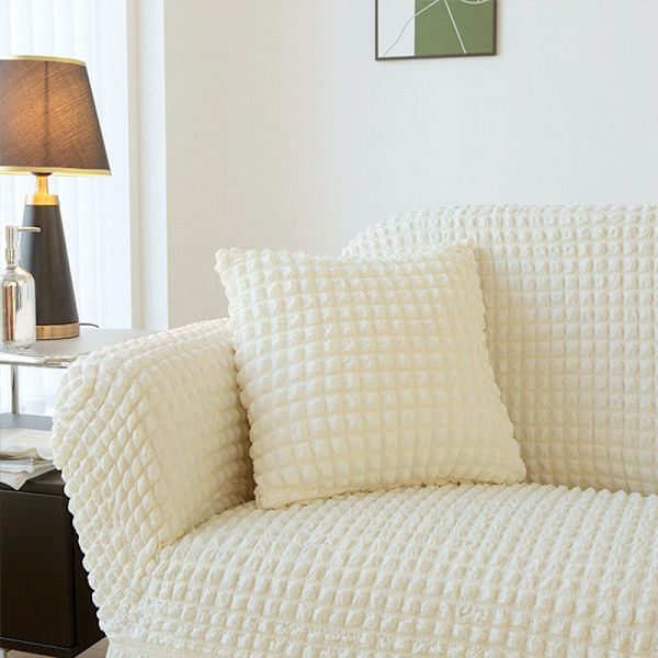Universal Sofa Betræk med Skørt 1 Del Pasform Sofa Betræk til 3 Personer, Vaskbar Høj Elastisk Holdbar Stoff med Skørt Landlig Stil (Beige)