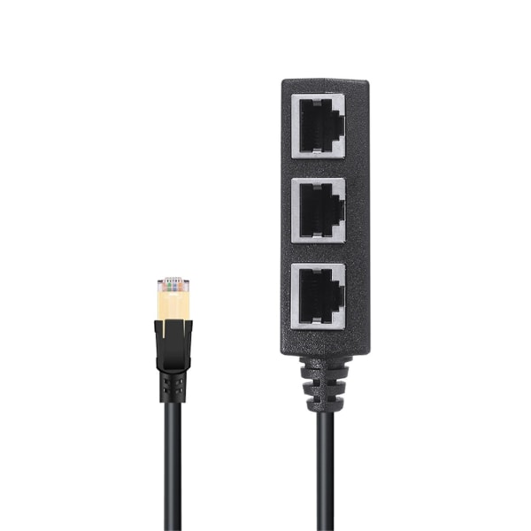 RJ45 Ethernet-splitter 1 til 3 stik Internetkabel Cat 5 6 7 Sort