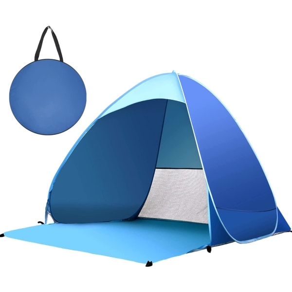 Utendørs instant pop-up strandtelt, bærbart strandtelt, automatisk, vanntett, lett å sette opp, egnet for familie, piknik, camping (blå)