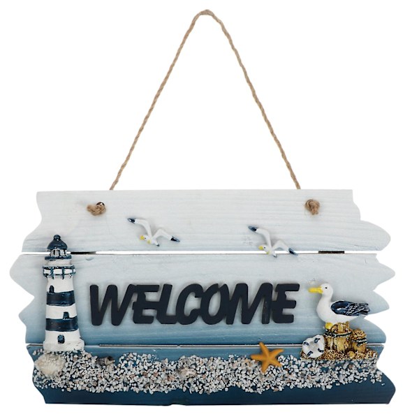 Havdekor Veggdekorasjon Tre Dørskilt Kyst Plakett Ornamenter Hav Velkommen Skilt Blå 29x11.5cm Blue 29*11.5cm