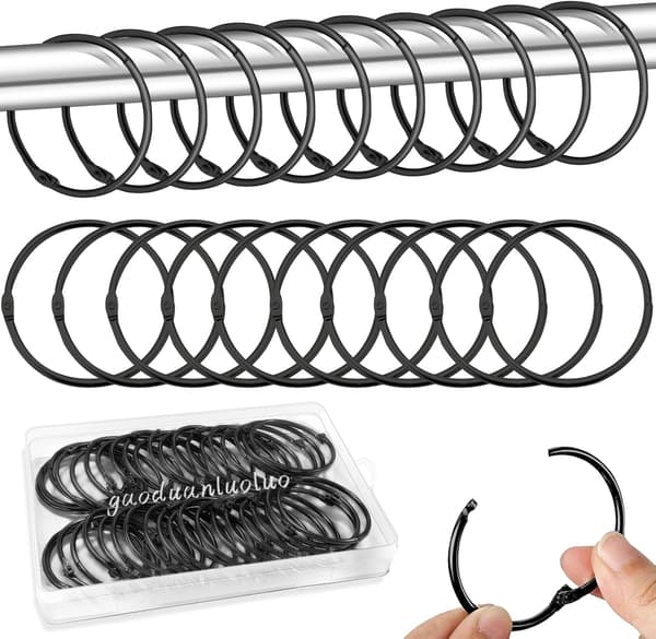 40 Metalgardinringe - 50 mm, til bruse- og gardinstænger (Sort)