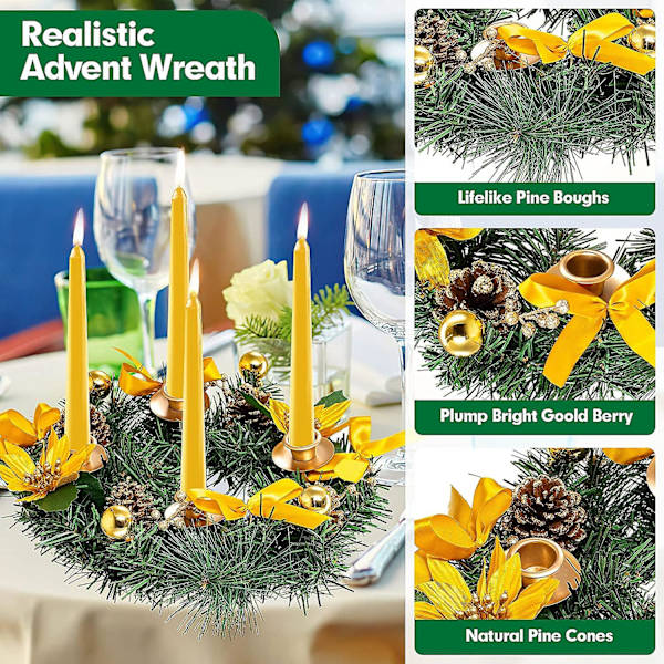 Jul Adventskrans I Nål Med Advents Crouts Tall Pottoles Ring Ring Bord Julbord Bordsdekoration Diameter Diameter 36 Cm Dor