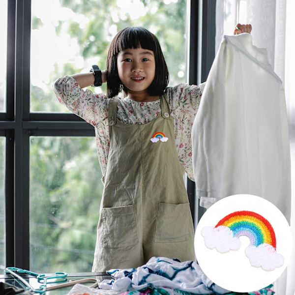 4 st Regnbågslapp för flickor, strykjärnspålägg, Regnbågsmoln, barnkläder, sy på, broderade dekorativa applikationer, DIY-klädtillbehör