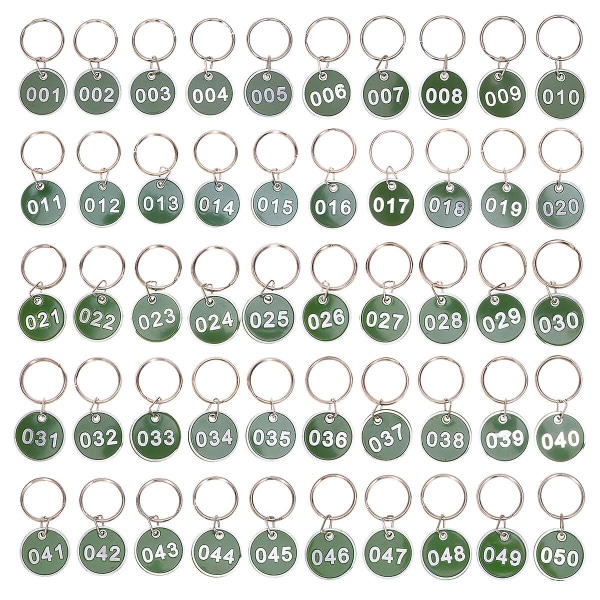 50 stk. Nøgleringe i Rustfrit Stål Nøglering Tags Nummererede Nøgle Tags Metal Nummer Nøgle Tags Nummer Nøglering Green M