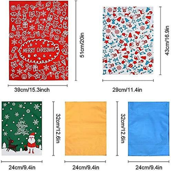 30 stk Julegaveposer, Plastjulegaveposer med 30 pakkebånd for juledekorasjon og gaveinnpakking