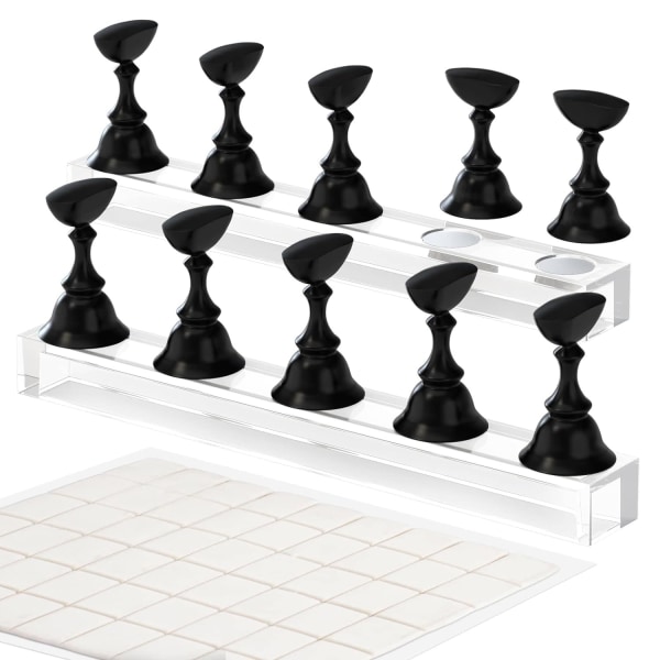 Negle Stativ Akryl Neglekunst Display Stativ Magnetisk Negletips Øvelse Klæbende Kit til DIY Maleri Negle Stativ Kit (Sort)